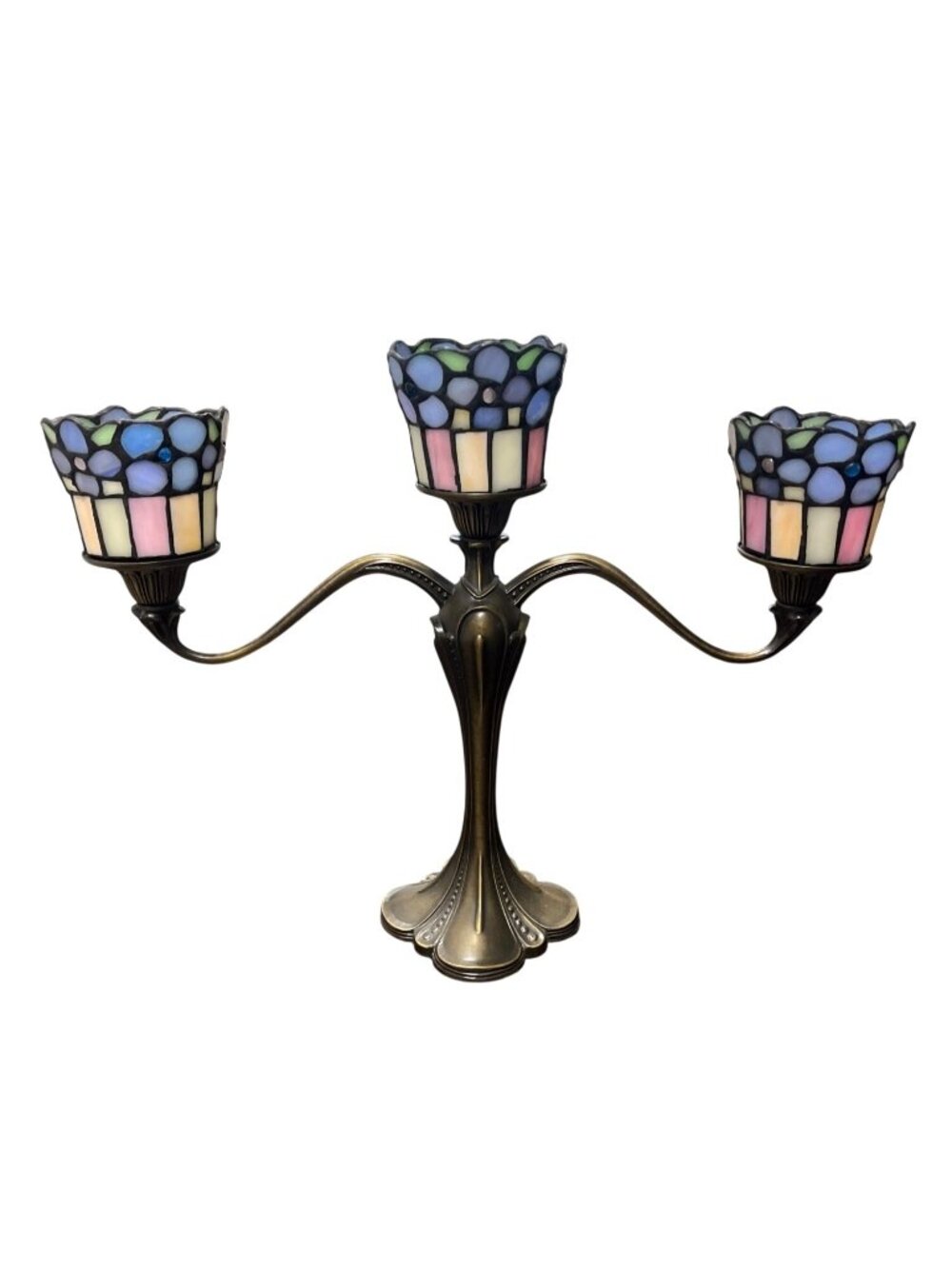 PartyLite Hydrangea Candelabra Tiffany Style Stained Glass 3 Votive/Tealight